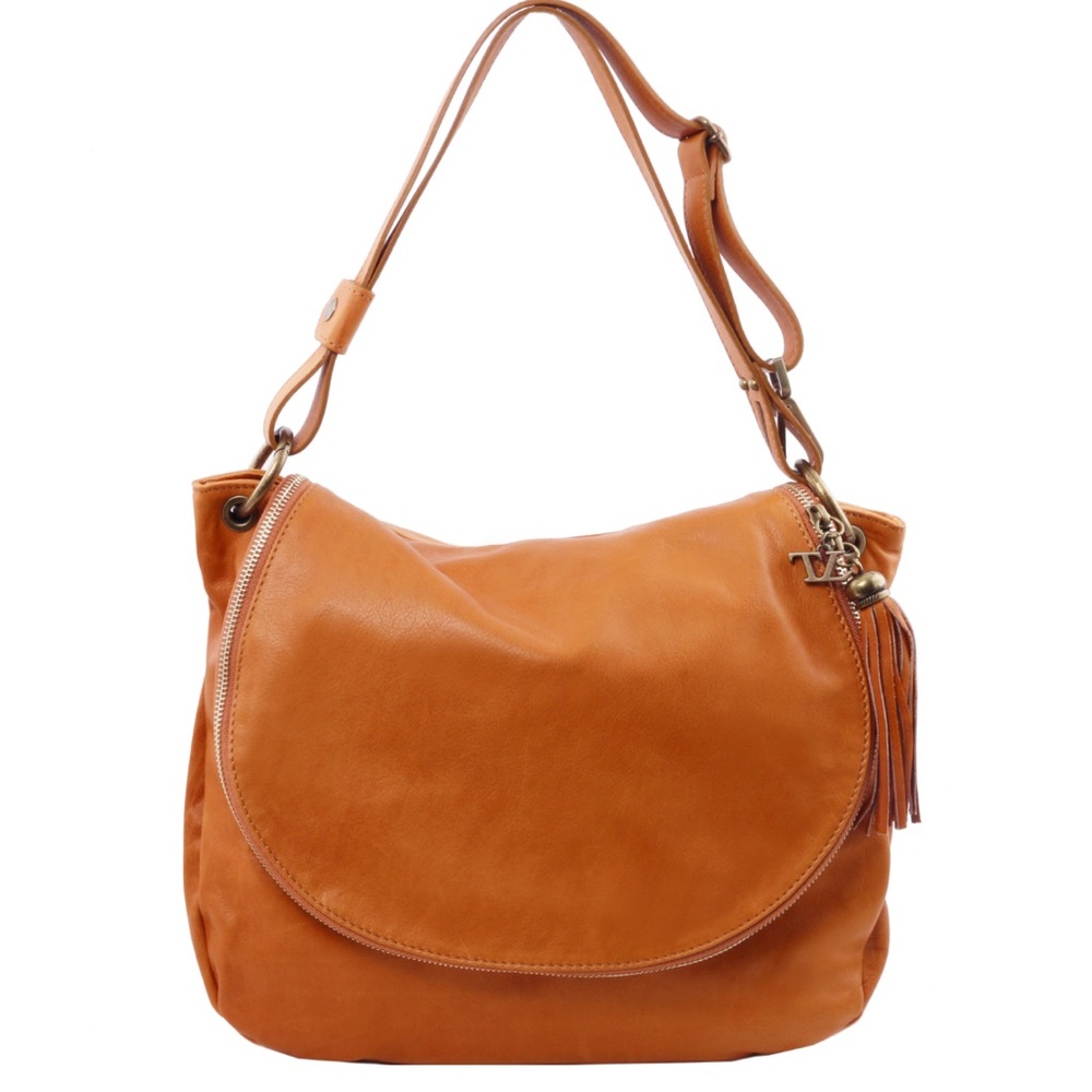 TUSCANY LEATHER soft leather shoulder bag with tassel‎ made in Italy